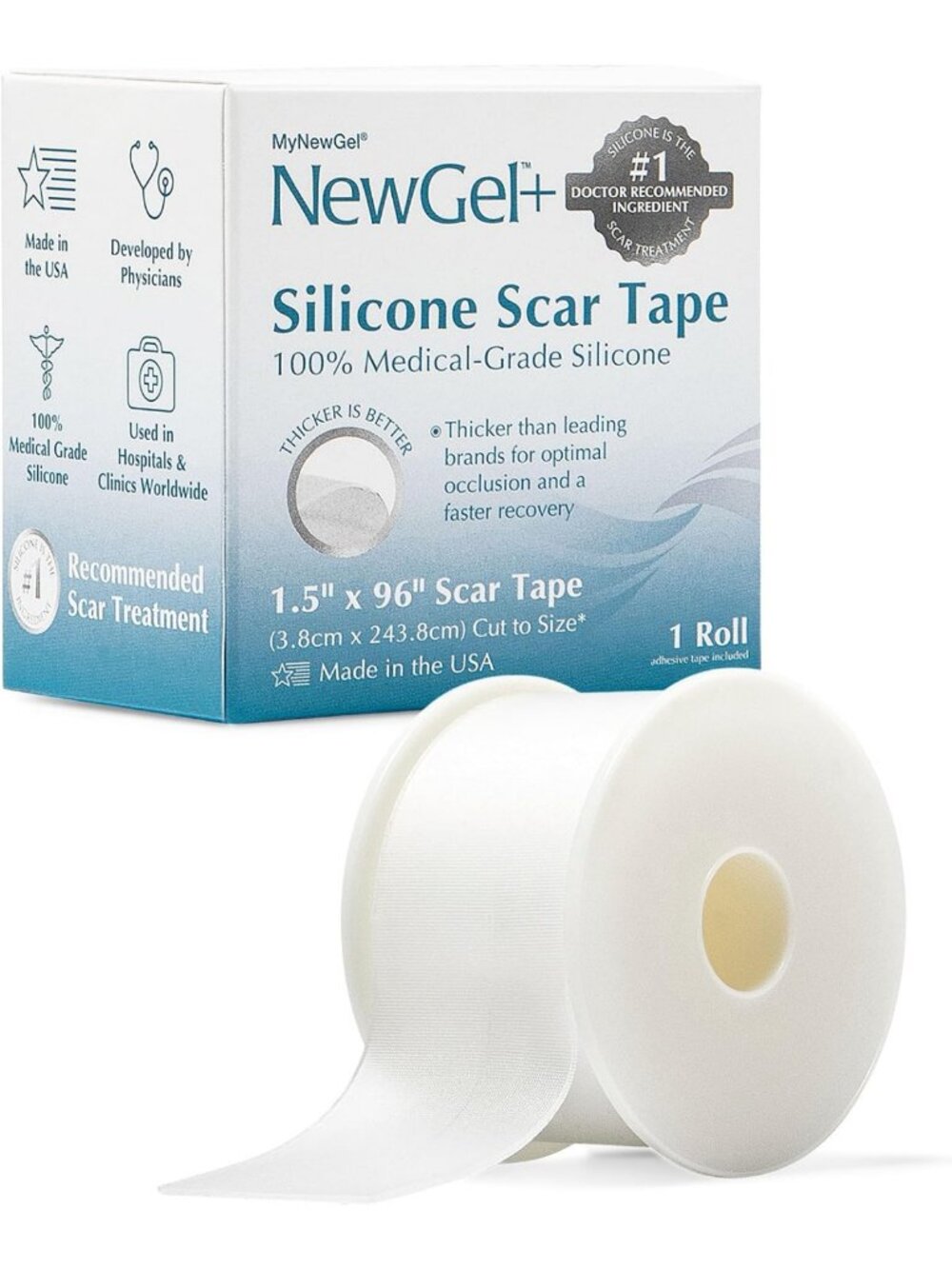 Medical-Grade Silicone Scar Tape Roll, 1.5" x 96", Effective Scar Treatment